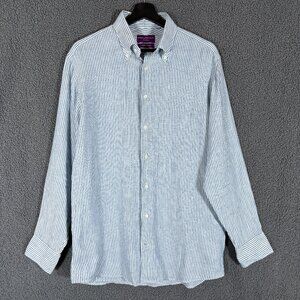 Spier & Mackay 100% Linen Striped Long Sleeve Button Down Shirt Men's Size 16.5